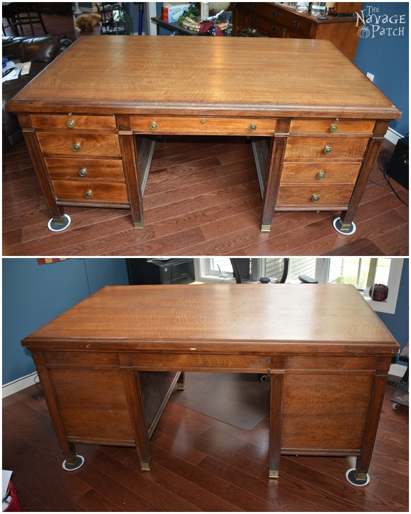 Vintage Desk Makeover | Refurbished desk | Diy chalk paint recipe | How to create a shiny desk top| How to shine old wood | Diy furniture makeover and woodworking | Homemade chalk paint recipe | Before & After | TheNavagePatch.com