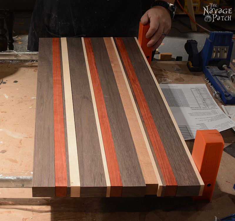 End-Grain Cutting Board Tutorial and Plans | How to make a cutting board that will last for years | Free plans for a DIY end grain cutting board | Handmade cutting board | DIY cutting board with food safe varnish | How to make an end grain cutting board | #TheNavagePatch #DIY #freeplans #Tutorial #Handmade #Endgrain #Cuttingboard #exoticwood #Woodworking | TheNavagePatch.com