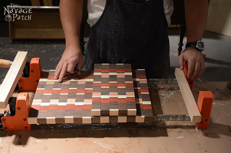 End-Grain Cutting Board Tutorial and Plans | How to make a cutting board that will last for years | Free plans for a DIY end grain cutting board | Handmade cutting board | DIY cutting board with food safe varnish | How to make an end grain cutting board | #TheNavagePatch #DIY #freeplans #Tutorial #Handmade #Endgrain #Cuttingboard #exoticwood #Woodworking | TheNavagePatch.com