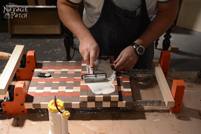 End-Grain Cutting Board Tutorial and Plans | How to make a cutting board that will last for years | Free plans for a DIY end grain cutting board | Handmade cutting board | DIY cutting board with food safe varnish | How to make an end grain cutting board | #TheNavagePatch #DIY #freeplans #Tutorial #Handmade #Endgrain #Cuttingboard #exoticwood #Woodworking | TheNavagePatch.com