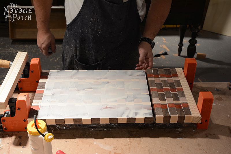 End-Grain Cutting Board Tutorial and Plans | How to make a cutting board that will last for years | Free plans for a DIY end grain cutting board | Handmade cutting board | DIY cutting board with food safe varnish | How to make an end grain cutting board | #TheNavagePatch #DIY #freeplans #Tutorial #Handmade #Endgrain #Cuttingboard #exoticwood #Woodworking | TheNavagePatch.com