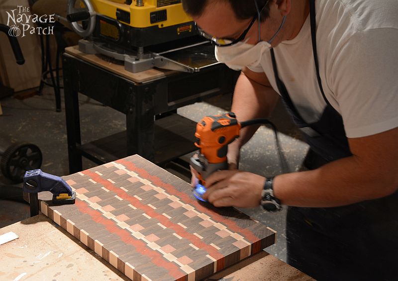 End-Grain Cutting Board Tutorial and Plans | How to make a cutting board that will last for years | Free plans for a DIY end grain cutting board | Handmade cutting board | DIY cutting board with food safe varnish | How to make an end grain cutting board | #TheNavagePatch #DIY #freeplans #Tutorial #Handmade #Endgrain #Cuttingboard #exoticwood #Woodworking | TheNavagePatch.com