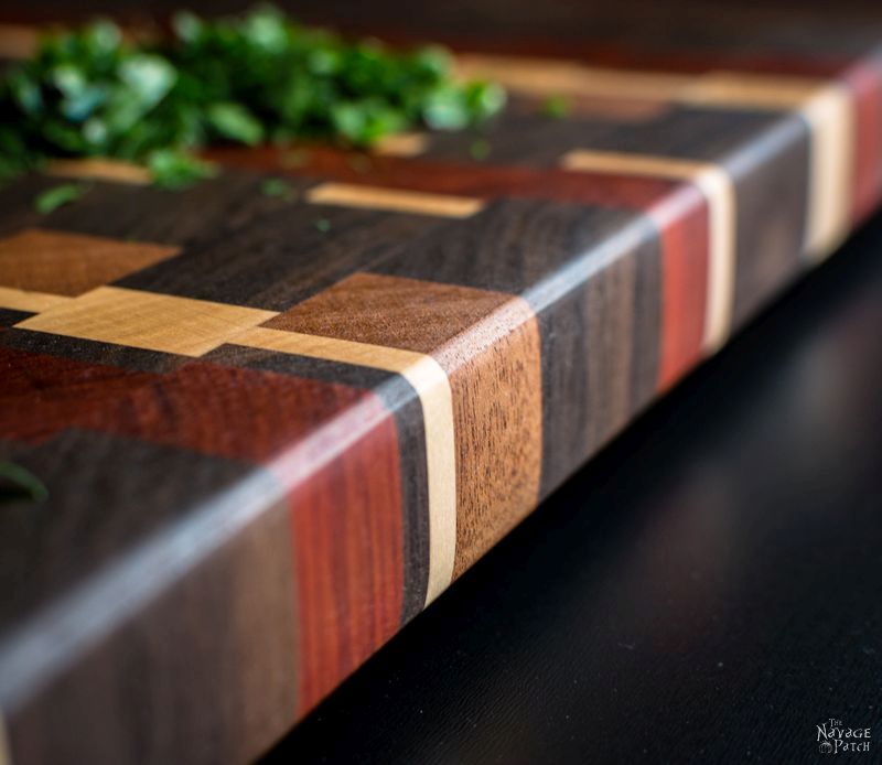 Story of A Board: End-Grain Cutting Board Tutorial and Plans | Woodworking & diy | Free plans | Handmade cutting board | Food safe varnish | How to make a cutting board | #Tutorial for #Handmade #Endgrain #Cuttingboard using #exoticwood | #Woodworking & #diy with #freeplans | TheNavagePatch.com