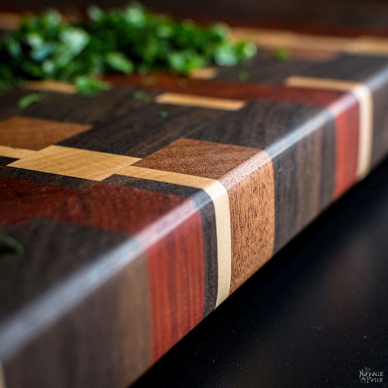 Story of A Board: End-Grain Cutting Board Tutorial and Plans | Woodworking & diy | Free plans | Handmade cutting board | Food safe varnish | How to make a cutting board | #Tutorial for #Handmade #Endgrain #Cuttingboard using #exoticwood | #Woodworking & #diy with #freeplans | TheNavagePatch.com