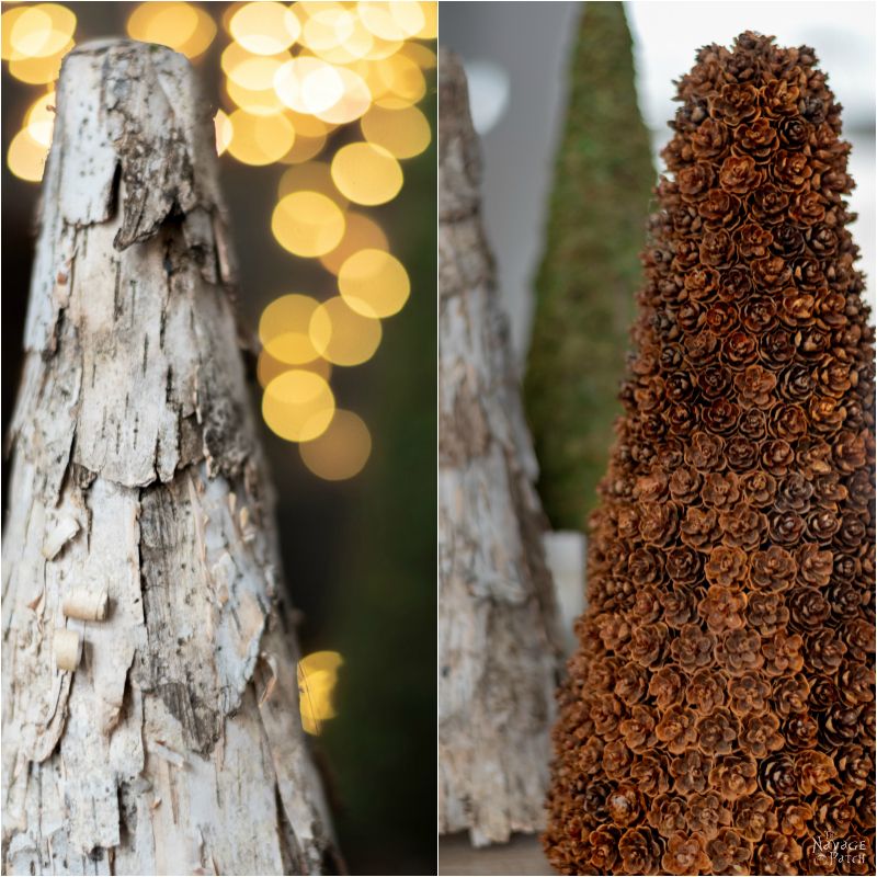 Birch Bark and Pine Cone Trees | DIY birch bark topiary | DIY pine cone topiary | How to make a pine cone topiary | Upcycled holiday decoration | #TheNavagePatch #easydiy #Christmas #Upcycled #DIY #Holidaydecor #DIYChristmas #Christmascrafts #Winterdecor #DIYHomedecor #Holidays | TheNavagePatch.com