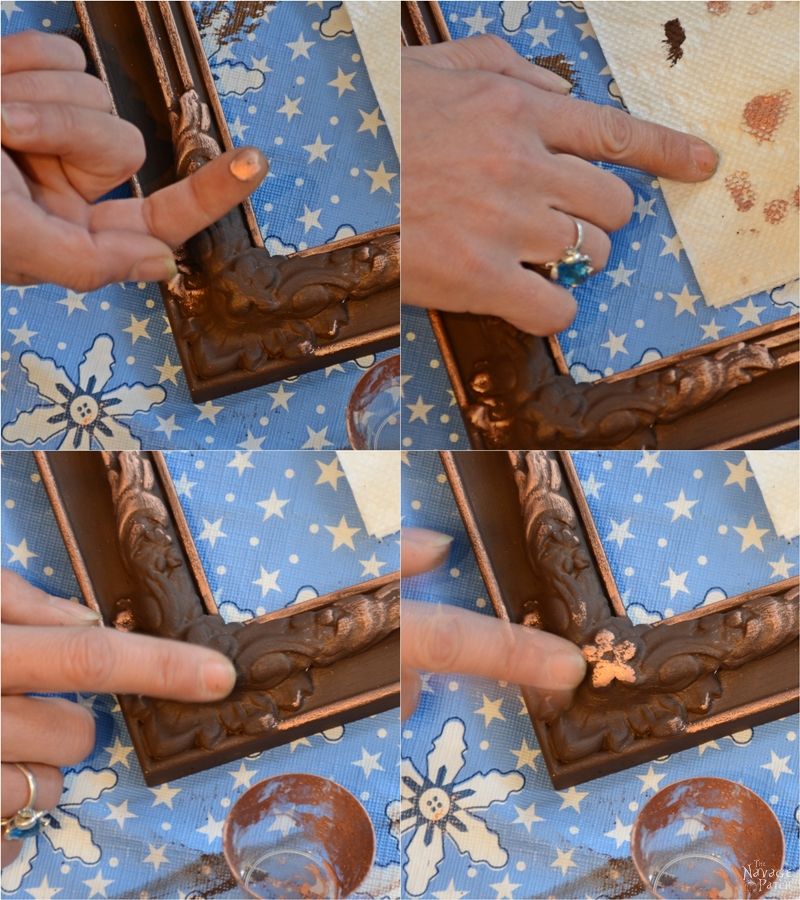 Ornate Frame Makeover | DIY frame makeover | How to use Rub-n-buff | How to gild with metallic wax | DIY home decor | Before & After | How to apply metallic wax | How to paint a picture frame | TheNavagePatch.com