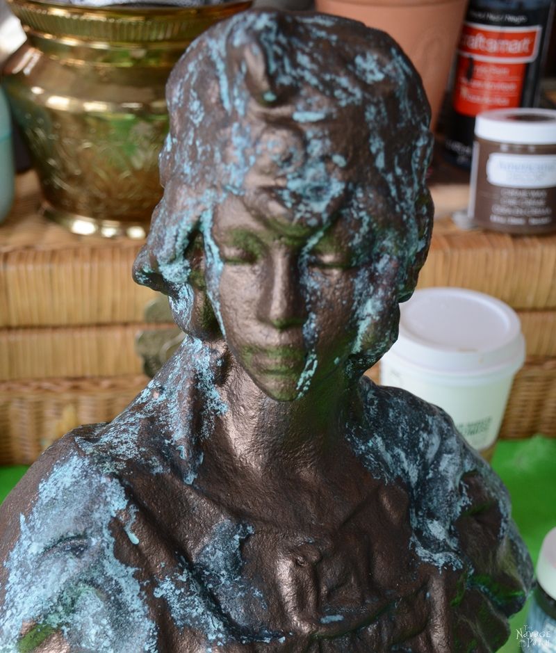How To Create Faux Patina {Oxidized Bronze Finish Tutorial} | DIY garden decor | Bronze bust with faux patina | Updating an old ceramic bust with Modern Masters reactive paint | How to work with Modern Masters reactive paint | English gardens | Painted home decor | TheNavagePatch.com