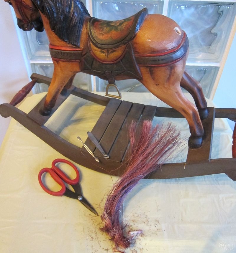 Rocking Horse Makeover | DIY vintage horse makeover | Updating home decor with homemade chalk paint | Homemade chalk paint recipe | How to apply metallic wax | How to apply antiquing wax | Girl's bedroom decor | TheNavagePatch.com