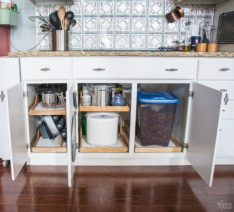 diy slide out shelves under the stove