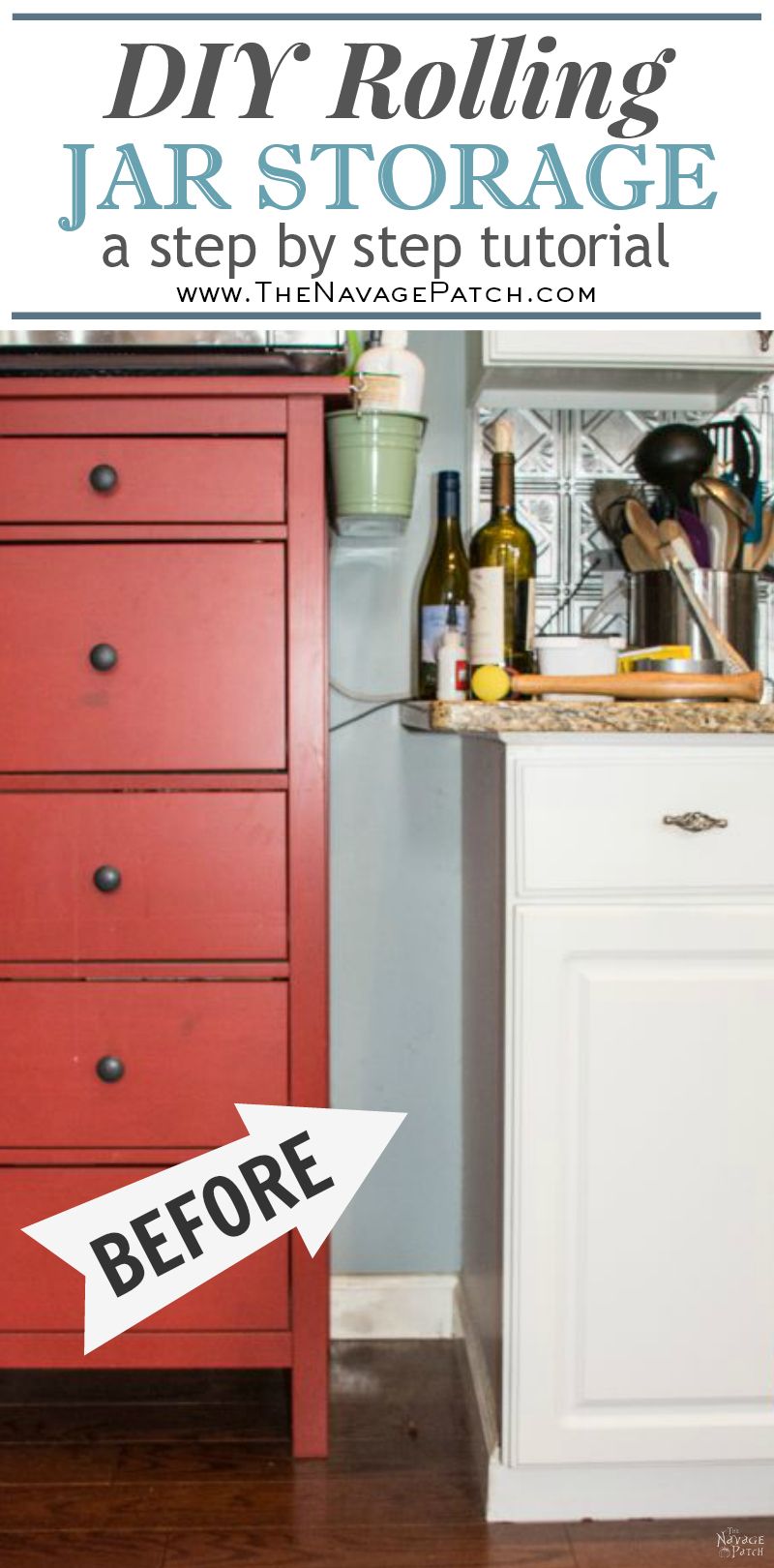 DIY Rolling Storage | DIY pull-out kitchen shelves | DIY storage shelves with casters | Step-by-step cabinetry tutorial | DIY kitchen organization and small space organization | #TheNavagePatch #organization #diy #Kitchenshelves #Woodworking #diyfurniture #cart #HowTo #Tutorial | TheNavagePatch.com