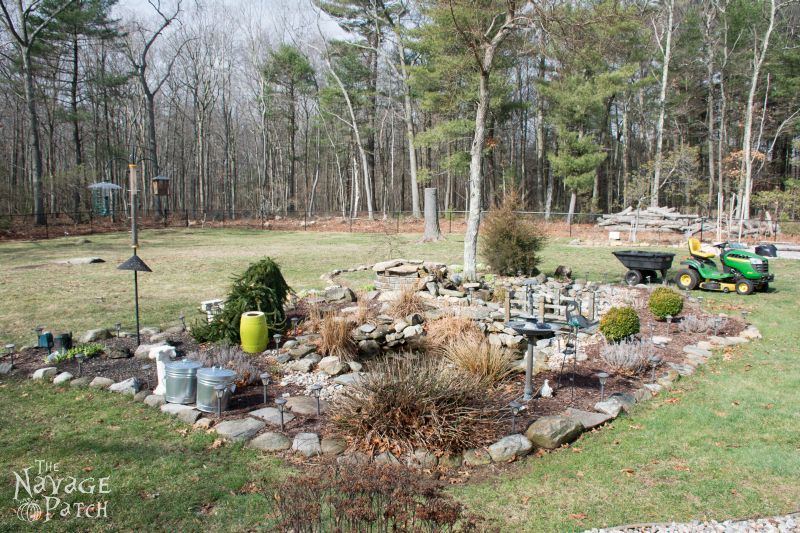 The Pond Project | DIY pond and backyard makeover | DIY garden edging | How to lay edge stones | How to edge garden beds | Tips on landscaping | DIY garden decor | DIY koi pond lining | How to maintain a koi pond | Spring planting and transplanting | Pond and backyard reveal | Before & After | TheNavagePatch.com