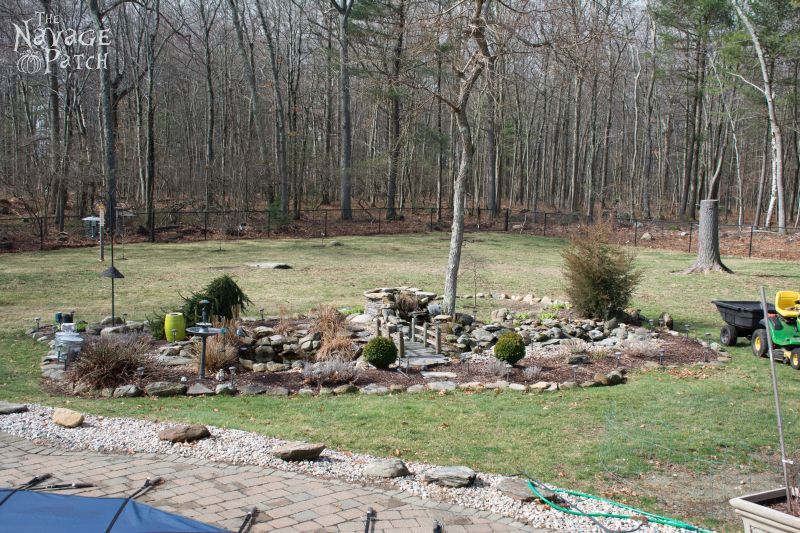 The Pond Project | DIY pond and backyard makeover | DIY garden edging | How to lay edge stones | How to edge garden beds | Tips on landscaping | DIY garden decor | DIY koi pond lining | How to maintain a koi pond | Spring planting and transplanting | Pond and backyard reveal | Before & After | TheNavagePatch.com