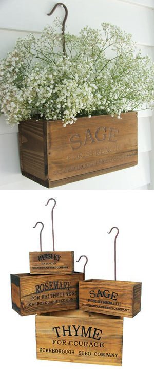 DIY nesting herb boxes | DIY wooden herb crates | Step-by-step hanging herb crate tutorial | Farmhouse style rustic decor | Free stencil | Free printable | Scarborough Fair | Scrap wood home decor | Stenciled home decor | How to stencil | Festive home decor | Cheap & easy crafts | Simple woodworking | #diy #stenciled #rustic #crates | TheNavagePatch.com