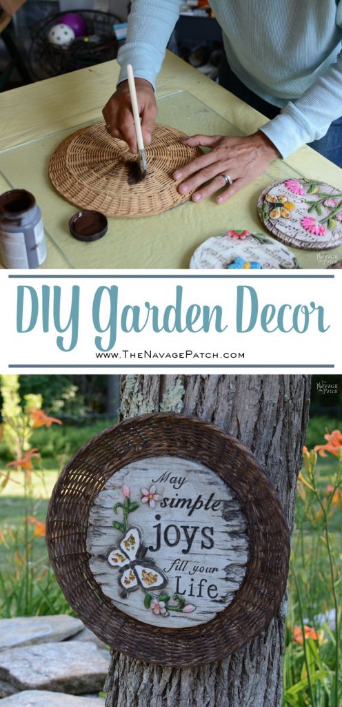 DIY Garden Decor | Upcycled & repurposed garden decor | Whimsical teapot garden decor | Upcycled bamboo plates | Dollar store crafts | Rust Oleum Robin's egg color | #TheNavagePatch #DIY #gardendecor #upcycled #repurposed #DollarStore #DollarTree #garden #Dollartreediy #rustoleum | TheNavagePatch.com