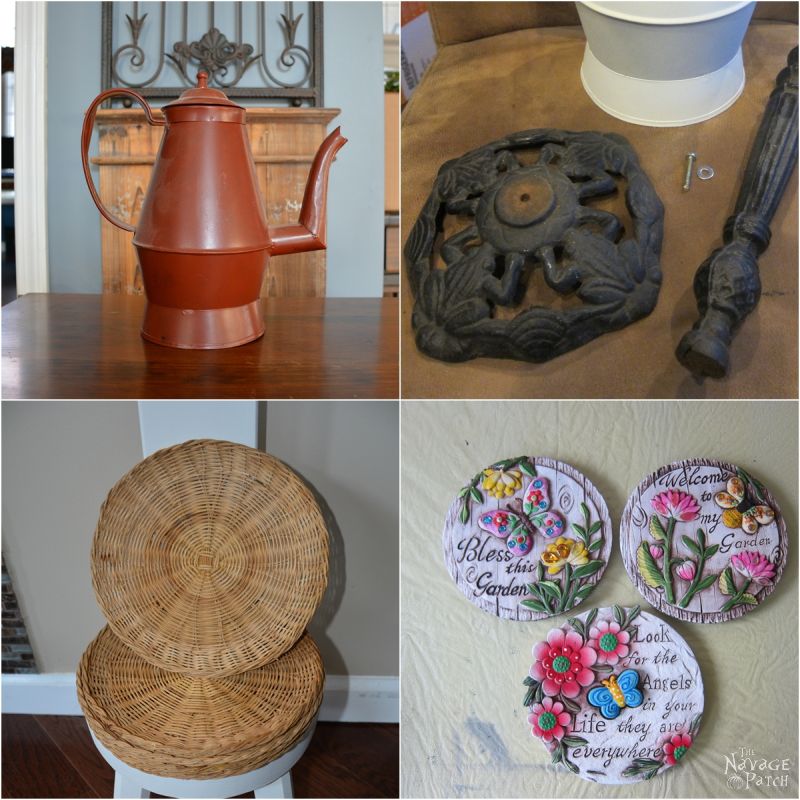 DIY Garden Decor | Upcycled & repurposed garden decor | Whimsical teapot garden decor | Upcycled bamboo plates | Dollar store crafts | Rust Oleum Robin's egg color | #TheNavagePatch #DIY #gardendecor #upcycled #repurposed #DollarStore #DollarTree #garden #Dollartreediy #rustoleum | TheNavagePatch.com