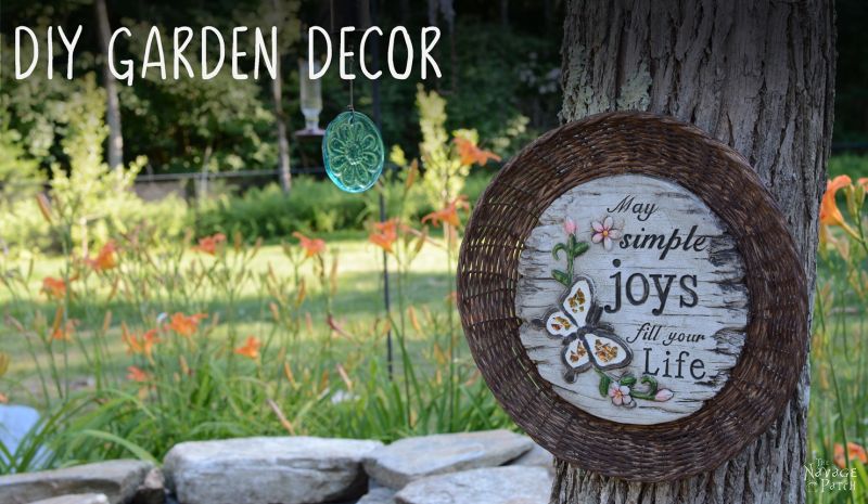 DIY Garden Decor | Upcycled & repurposed garden decor | Whimsical teapot garden decor | Upcycled bamboo plates | Dollar store crafts | Rust Oleum Robin's egg color | #TheNavagePatch #DIY #gardendecor #upcycled #repurposed #DollarStore #DollarTree #garden #Dollartreediy #rustoleum | TheNavagePatch.com