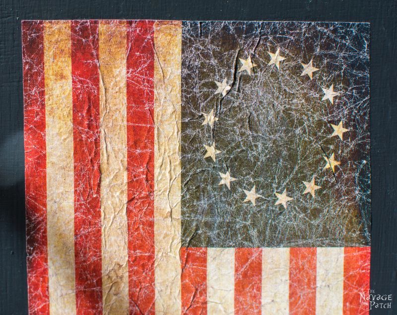 Old Glory & The Declaration of Independence: Patriotic Wall Art | Diy wall art | How to make a frame | Frame and wall art tutorial | Decopuaged wall art | July 4th crafts using mod podge | Old and new American flag | Independence day crafts | Easy & budget crafts | How to make wrinkled decoupage | TheNavagePatch.com