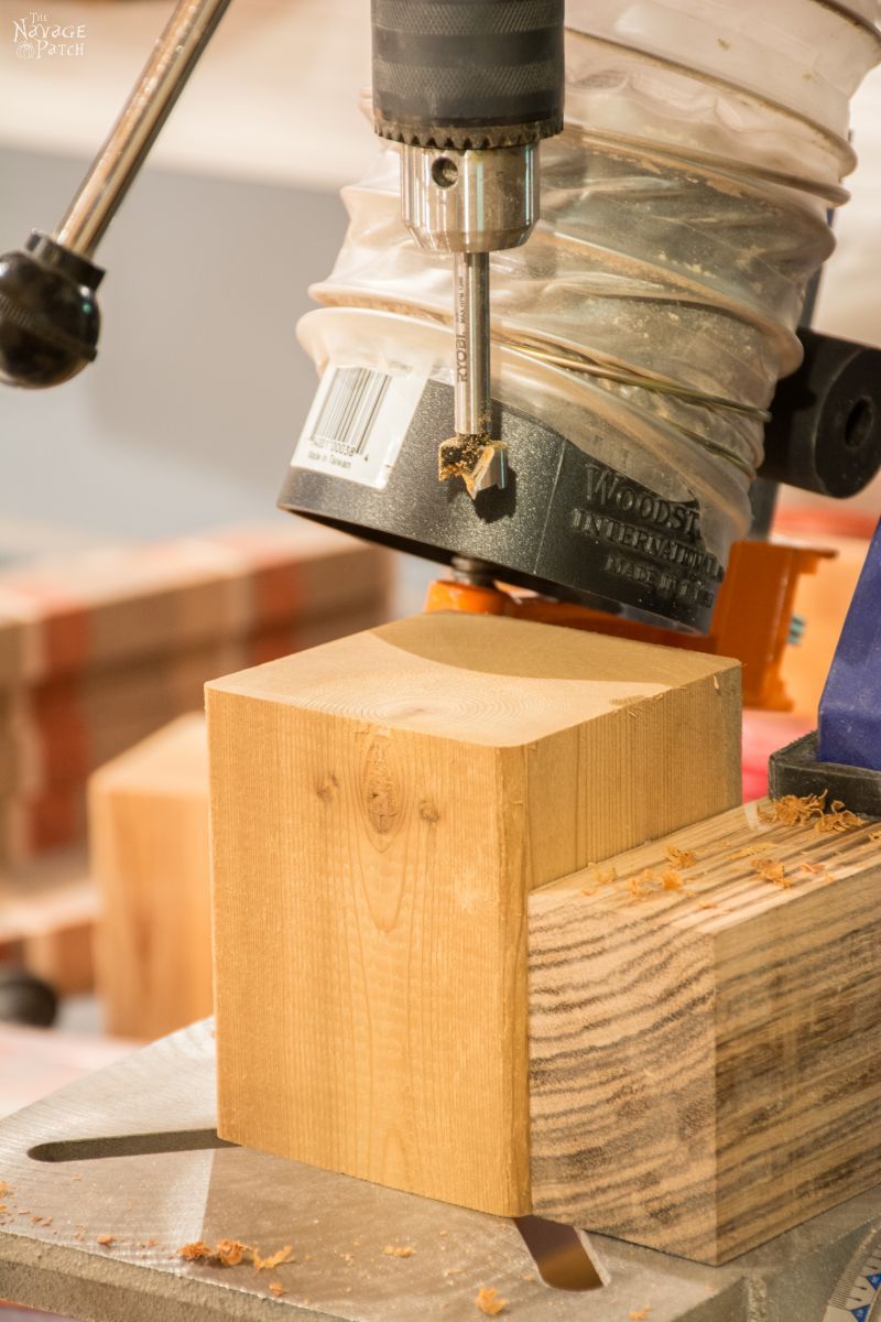 cedar cube waiting to be drilled