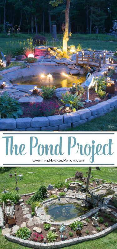 The Pond Project | DIY pond and backyard makeover | DIY garden edging | How to lay edge stones | How to edge garden beds | Tips on landscaping | DIY garden decor | DIY koi pond lining | How to maintain a koi pond | Spring planting and transplanting | Pond and backyard reveal | Before & After | TheNavagePatch.com