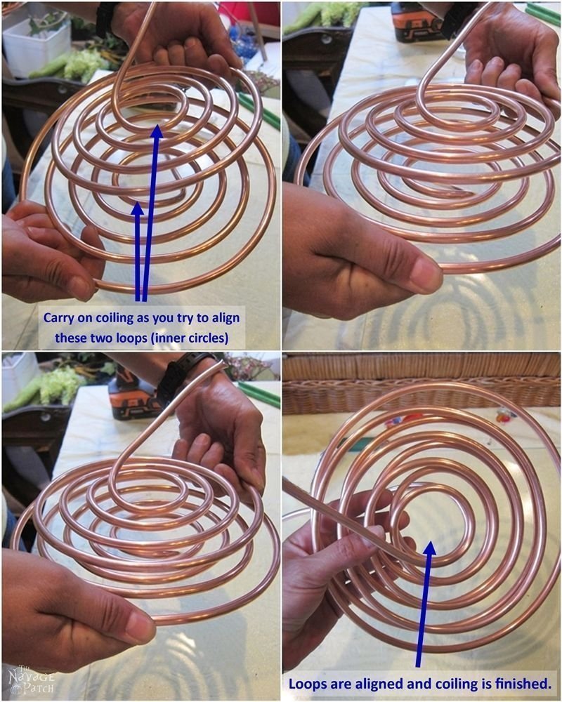 Coiled Copper Wind Chime | DIY wind chime | How make a spiral wind chime from copper | DIY garden decor | Easy & bugdet crafts | Upcycled garden decor | Dollar Store crafts | TheNavagePatch.com