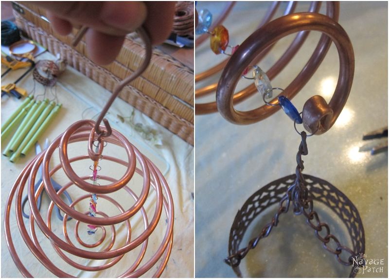 Coiled Copper Wind Chime | DIY wind chime | How make a spiral wind chime from copper | DIY garden decor | Easy & bugdet crafts | Upcycled garden decor | Dollar Store crafts | TheNavagePatch.com