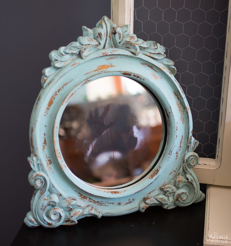 Halloween Haunted Mirror and DIY Chalkboard | How to antique a mirror | Stripping mirror | DIY Halloween decor | Upcycled and Repurposed Halloween decor | DIY chalk paint recipe | Upcycled picture frame | #TheNavagePatch #Upcycle #Repurposed #halloweendecorations #halloween #easydiy #DIY #halloweenparty #haunted #HowTo #gothic #spooky | TheNavagePatch.com