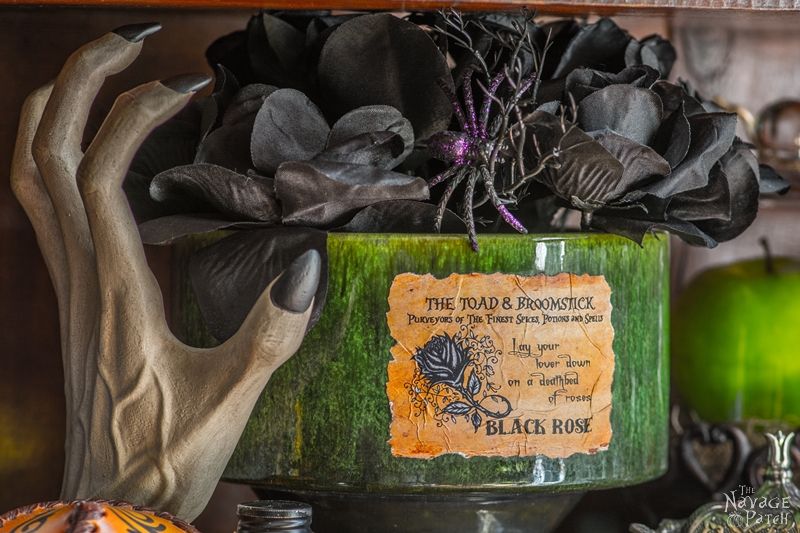 Apothecary Jars {and Free Printable Labels} | DIY Halloween decor | Harry Potter theme | Free Halloween printable with over 80 jar labels | Potions and spells | DIY Apothecary jars decor | DIY Halloween prop | Spooky and fun witches kitchen | Grimm - Rosalee's spice shop | TheNavagePatch.com