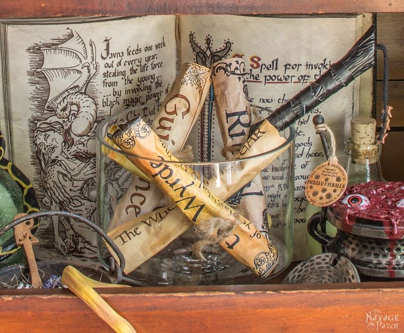Apothecary Jars {and Free Printable Labels} | DIY Halloween decor | Harry Potter theme | Free Halloween printable with over 80 jar labels | Potions and spells | DIY Apothecary jars decor | DIY Halloween prop | Spooky and fun witches kitchen | Grimm - Rosalee's spice shop | TheNavagePatch.com