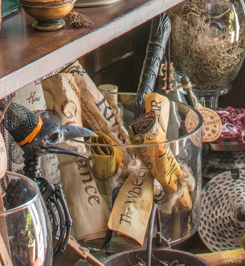 Apothecary Jars {and Free Printable Labels} | DIY Halloween decor | Harry Potter theme | Free Halloween printable with over 80 jar labels | Potions and spells | DIY Apothecary jars decor | DIY Halloween prop | Spooky and fun witches kitchen | Grimm - Rosalee's spice shop | TheNavagePatch.com