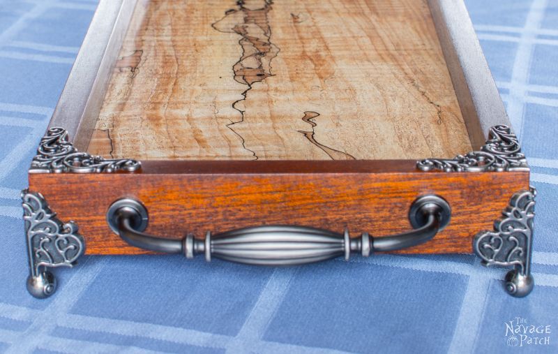 Spalted Maple and Mahogany Tea Tray | Woodworking & diy | How to make an elegant wooden tray | Handmade Victorian style wooden tray | Antique nickel metal onlay | #Woodworking & #diy | TheNavagePatch.com