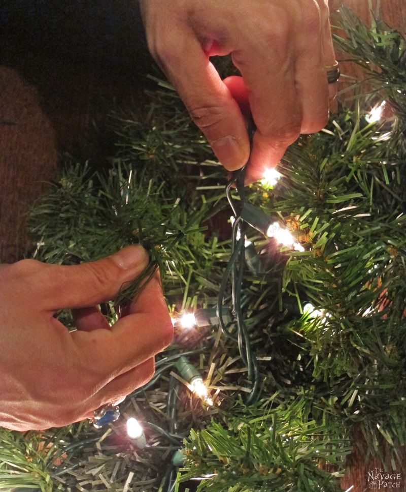 faux christmas tree branches with lights