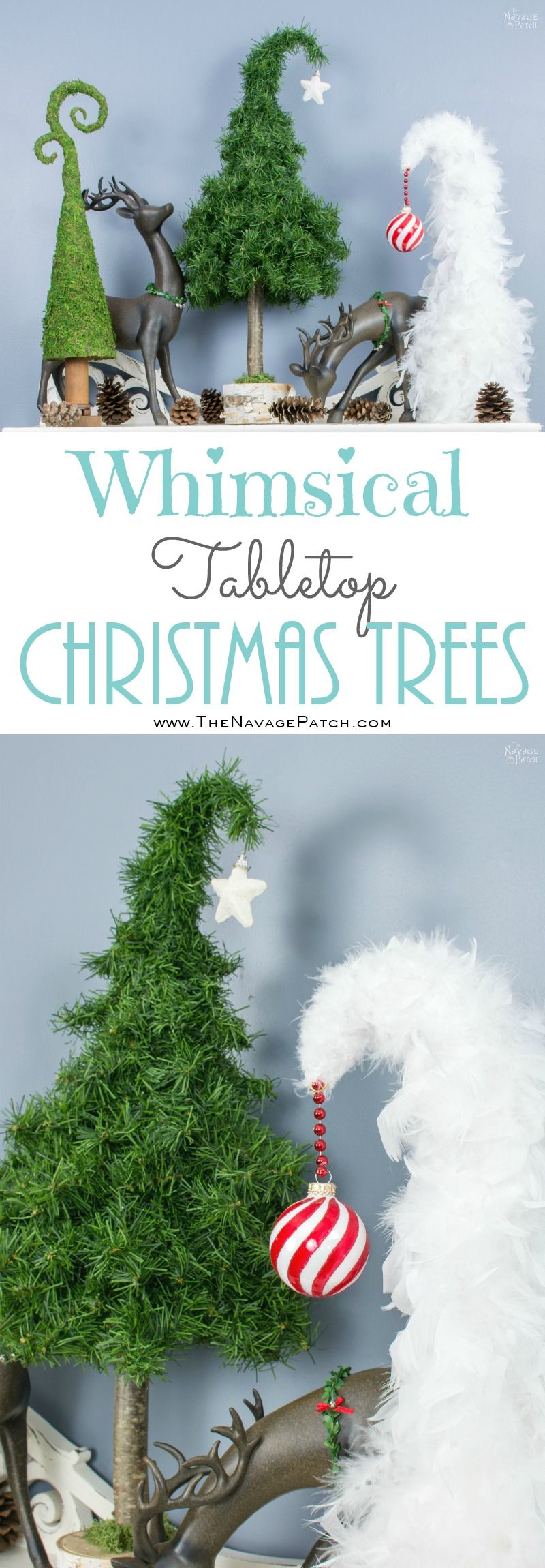 Whimsical Tabletop Christmas Trees | Simple Christmas DIY under 30 minutes | Repurposed and Upcycled holiday decoration | DIY Christmas decoration | #TheNavagePatch #easydiy #Christmas #crafts #DIYChristmas #holidaydecor #upcycled #repurposed #Holidays | TheNavagePatch.com