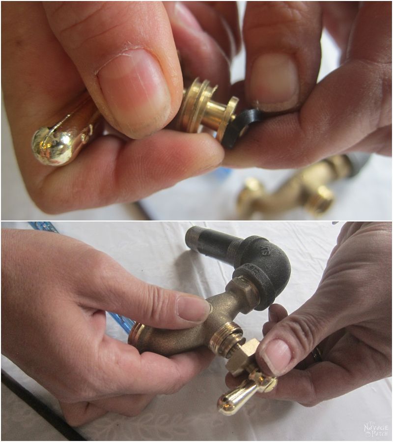 gasket being removed from brass hose bib