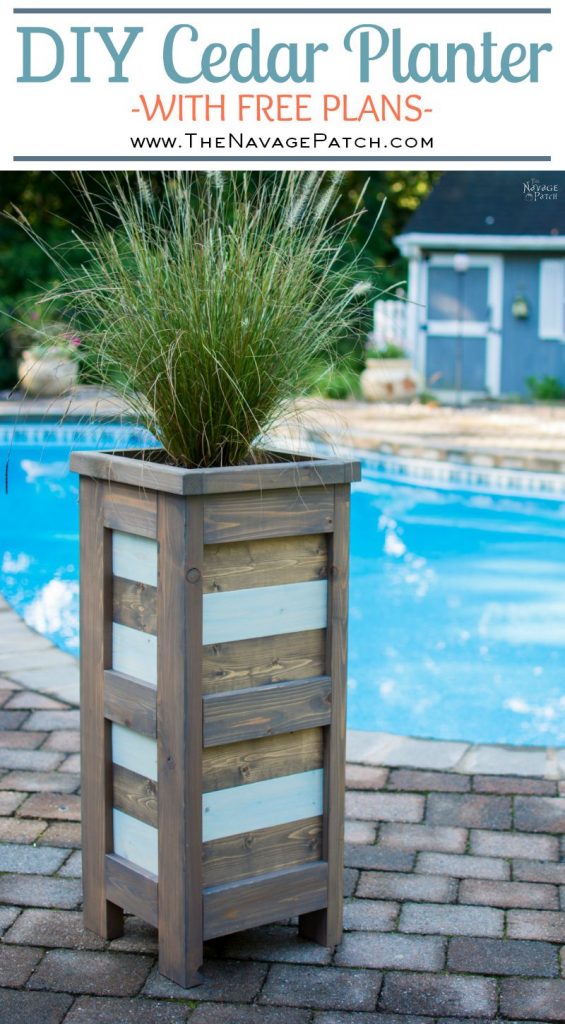 DIY Cedar Planter With Free Plans | How to build an outdoor cedar planter box | #FreePlans #DIY #CurbAppeal #TheNavagePatch #Garden| DIY coastal style tall and slim wood planter | How to build a square cedar planter | Create the perfect curb appeal with this budget friendly DIY planter| TheNavagePatch.com