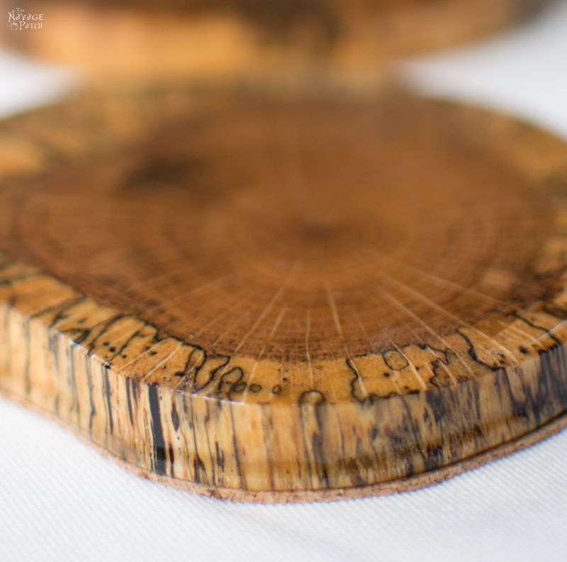 DIY Log Slice Coasters | How to make coasters from logs | Upcycled logs to DIY wooden coasters | How to stop coasters sticking to glasses | Perfect use of cabochon | How to use epoxy resin | Step-by-step epoxy resin coaster tutorial | Epoxy resin tips | Repurposed Log Ideas | #TheNavagePatch #DIY #HomeDecor #Upcycled #Repurposed | TheNavagePatch.com