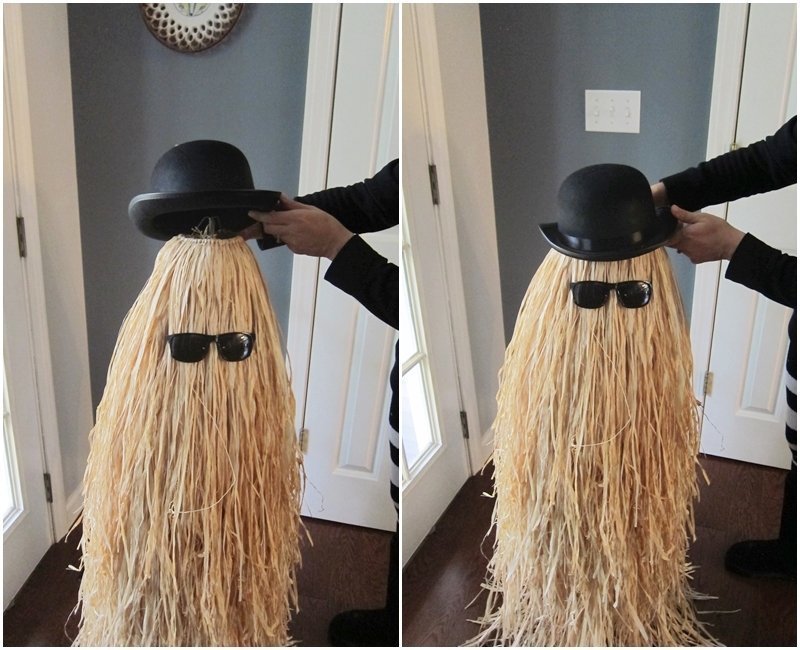 Cousin Itt Halloween prop | DIY Addams Family Cousin It | Step-by-step tutorial for how to make a Cousin It | DIY Halloween decor with Dollar store supplies | Upcycled and Repurposed Halloween decor | Upcycled tomato cage to Halloween decoration | #TheNavagePatch #Upcycle #Repurposed #halloweendecorations #halloween #DollarStore #DollarTree #easydiy #DIY #halloweenparty #Cousinit | TheNavagePatch.com