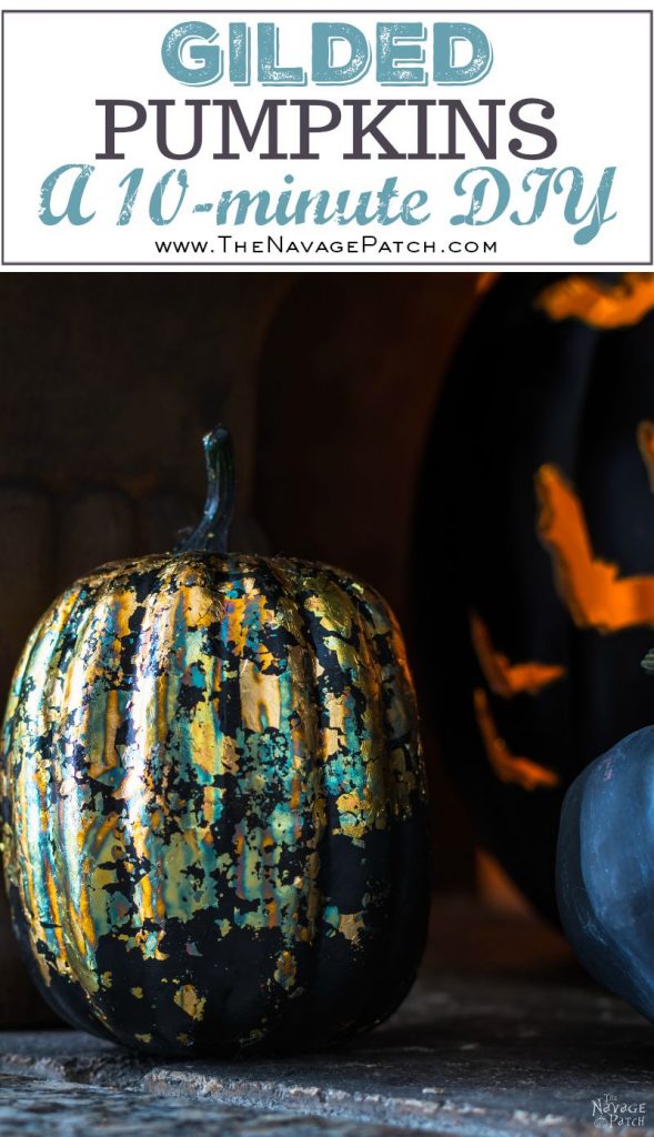 DIY Gilded Pumpkins | No-carve gilded Halloween pumpkins | How to gild | DIY Halloween and fall decoration | Pumpkin carving designs | Gilded Dollar Store pumpkins | DIY crackled copper patina gild pumpkins |#TheNavagePatch #DollarStore #DollarTree #easydiy #Falldecorideas #pumpkin #falldecor #diy #diypumpkin #Halloween #halloweendecor #pumpkineverything | TheNavagePatch.com