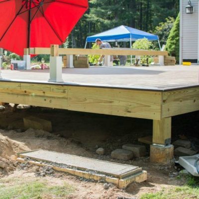 The New Deck | Trex Deck design ideas | Things to consider when choosing a decking material | How to find a deck contractor | Why we chose composite decking | Composite deck vs pressure treated wooden decks | Tips on Home Depot’s pro desk | How to get great discounts at Home Depot’s pro desk | How to plan a new deck | How to design a deck| Trex Deck Vintage Lantern and Spiced Rum | Guardrails vs deck benches | A deck before and after | TheNavagePatch.com
