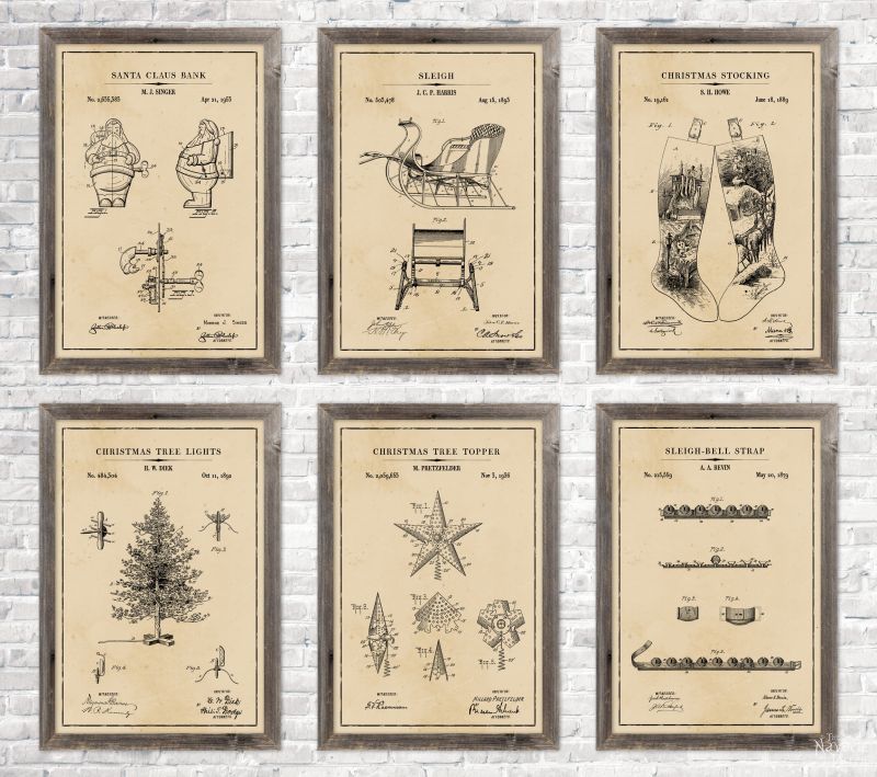 Christmas Patent Wall Art (and 18 free printables) | #FreePrintable #Christmas #Patent #WallArt | Easy and Budget Friendly Holiday Decoration| Beautiful DIY Christmas Gifts | #ChristmasFreePrintable | DIY Farmhouse Home Decor | DIY Industrial Style Home Decor | Santa and Sleigh Free Printables | TheNavagePatch.com