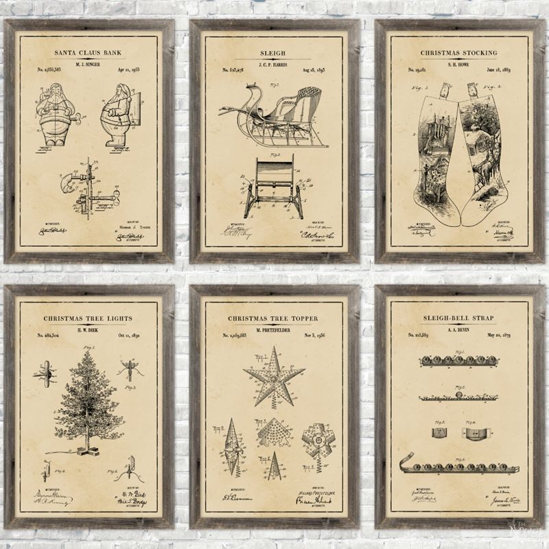 Christmas Patent Wall Art and 18 Free Printables