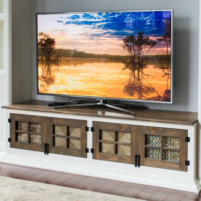 DIY Built-in Media Console | Step-by-step DIY Media Cabinet Tutorial | Free Media Console Plans | How to make a shiplap countertop | How to install shiplap - the easy way | How to install crown molding | Step-by-step cabinetry tutorial | How to add muntins to a glass cabinet door | DIY glass cabinet door | How to add glass to cabinet doors | DIY TV Stand | DIY Cabinetry and woodworking | How to Build a Media Cabinet | Easy DIY furniture and organization | Living room makeover | Before & After | TheNavagePatch.com