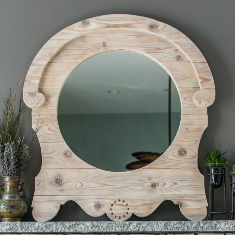 DIY French Country Style Mirror | Upcycled mirror with a DIY frame | DIY home decor | How to make vintage french country style frame | How to raise wood grain | How to apply white wax | Fixer Upper style home decor | Easy and budget-friendly home decor | Easy and simple woodworking | DIY wood burning | TheNavagePatch.com