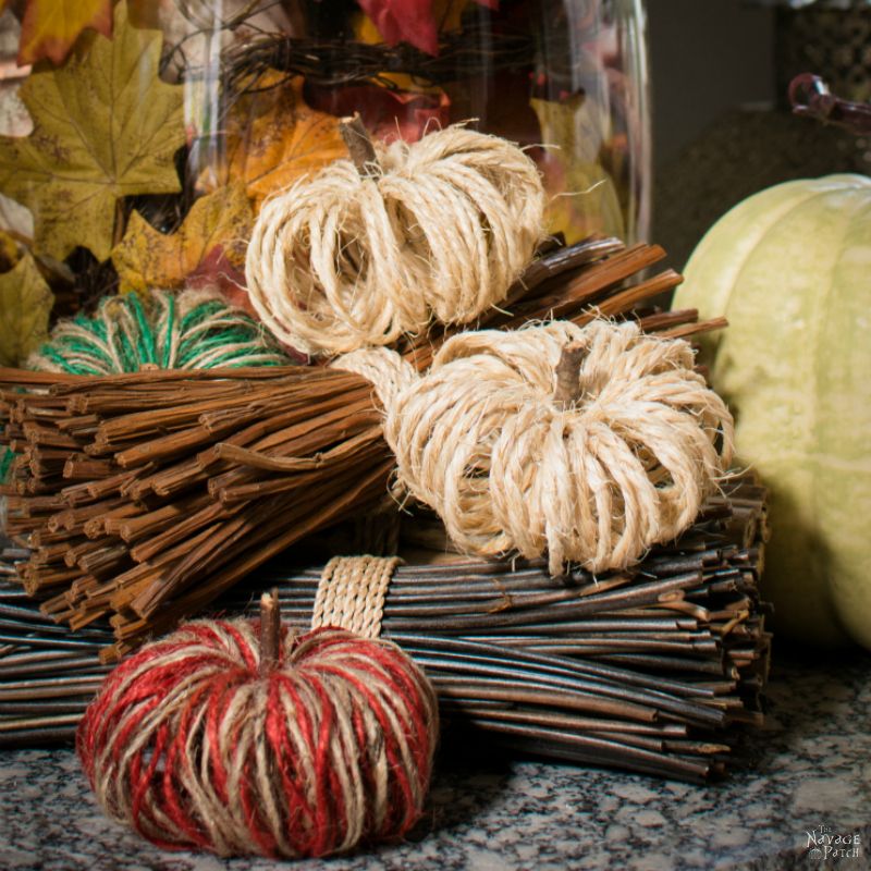 DIY Sisal Twine Pumpkins | How to make dual colored twine pumpkins | DIY fall decoration | Dollar store crafts | #TheNavagePatch #DollarTree #easydiy #Falldecorideas #pumpkin #falldecor #diy #diypumpkin #thanksgiving #DollarStore #fall #pumpkineverything | TheNavagePatch.com