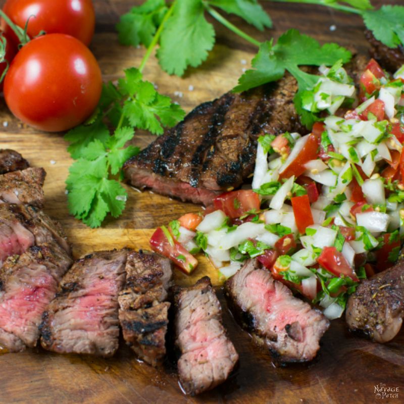 Grilled Dry-Rubbed Sirloin Tips with Sweet Onion-Cilantro Salsa