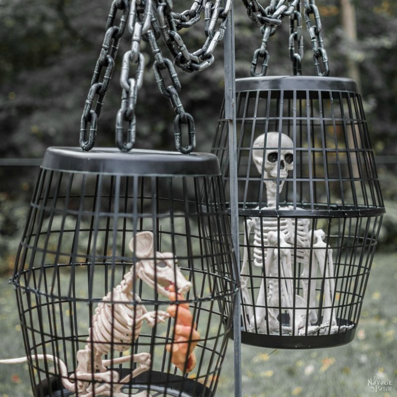 Hanging Cage Halloween Prop | DIY Halloween decor with Dollar store supplies | Dollar Store DIY Halloween prop | Upcycled and Repurposed Halloween decor |#TheNavagePatch #DollarStore #DollarTree #Upcycle #Repurposed #halloweendecorations #halloween #halloweenparty #easydiy #DIY | TheNavagePatch.com