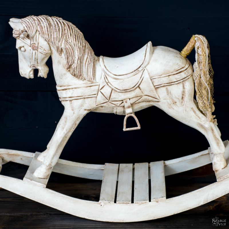 Rocking Horse Makeover | DIY vintage horse makeover | Updating home decor with homemade chalk paint | Homemade chalk paint recipe | How to apply metallic wax | How to apply antiquing wax | Girl's bedroom decor | TheNavagePatch.com