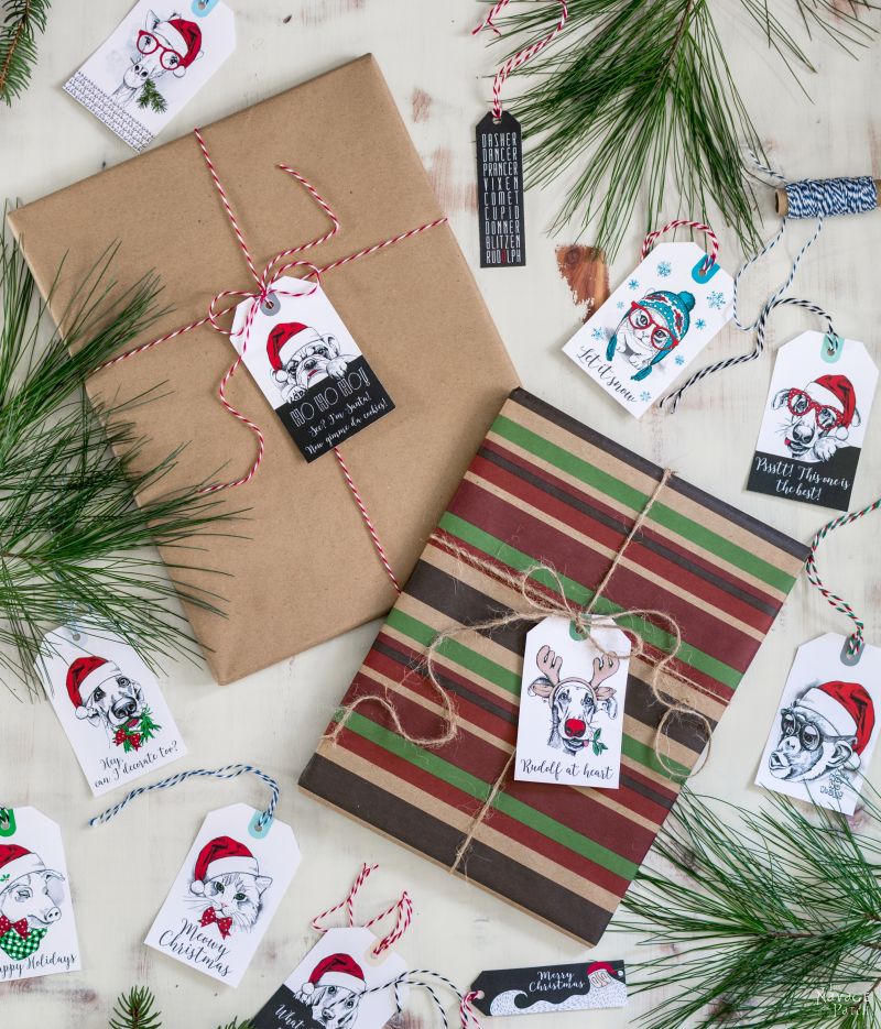 The Cutest Christmas Gift Tags Set Ever! (and it is a free printable)| Free Printable #Christmas Gift Tags | Easy, budget friendly Christmas gift wrapping | Beautiful DIY Christmas gifts | Animal themed #ChristmasFreePrintable | Free Dogs and Cats #GiftTags | TheNavagePatch.com