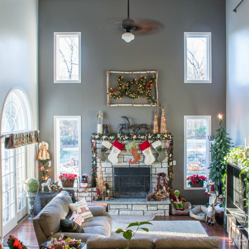 DIY Living Room Makeover | Living Room Phase-1 Reveal | Neutral Gray by Behr | Zinc by Martha Stewart | Fireplace makeover | Painted Fireplace | How to Paint Interior Walls | How to Change Ceiling Fans | Living Room Christmas Decoration | Before & After | TheNavagePatch.com