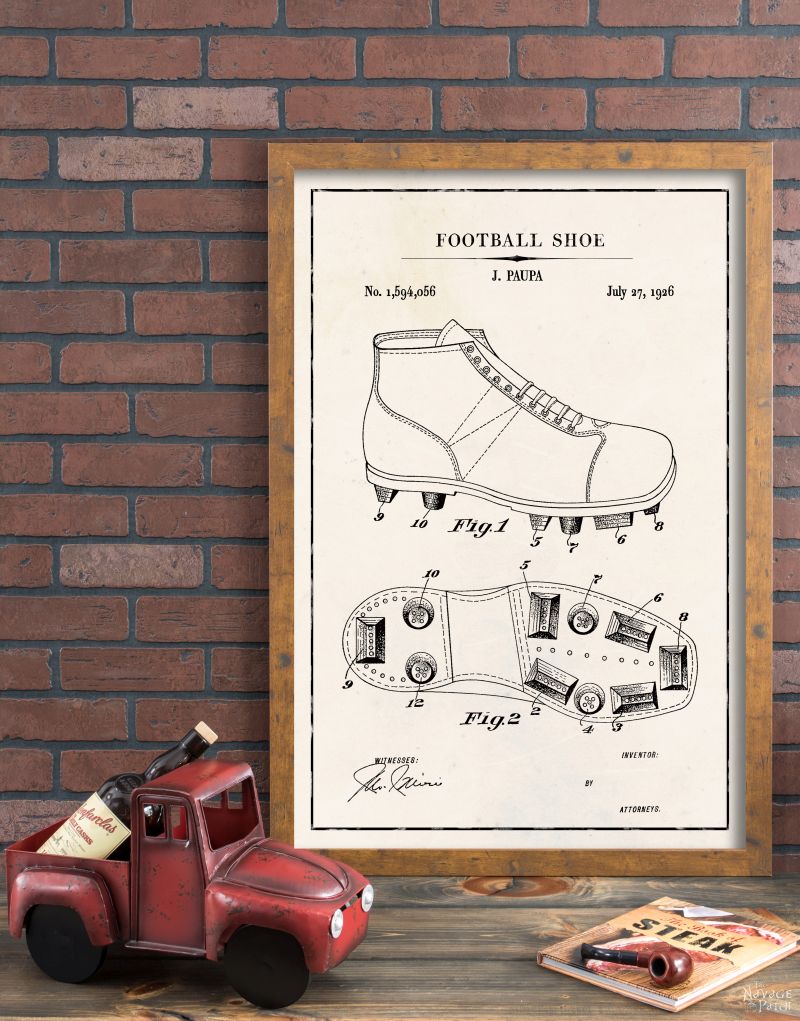 Vintage Football Patent Art Free Printables | Free Vintage Blueprints and patent drawings | Free DIY gift | Free Vintage Football Patent Posters | Free Vintage Blueprint and Diagrams | #TheNavagePatch #FreePrintable #Football #PatentArt #VintagePrintable #Blueprint #FreeArt #Oversize #WallArt #GalleryWall | Engineering print | DIY Industrial Style Home Decor | TheNavagePatch.com