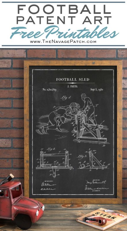Vintage Football Patent Art Free Printables | Free Vintage Blueprints and patent drawings | Free DIY gift | Free Vintage Football Patent Posters | Free Vintage Blueprint and Diagrams | #TheNavagePatch #FreePrintable #Football #PatentArt #VintagePrintable #Blueprint #FreeArt #Oversize #WallArt #GalleryWall | Engineering print | DIY Industrial Style Home Decor | TheNavagePatch.com